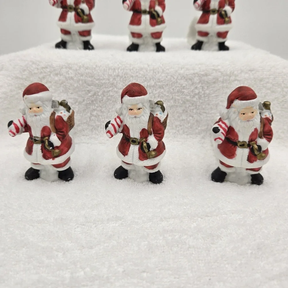 Vtg Santa Claus W/ Bag Candy Cane Ceramic Napkin Rings Hand Painted Set of 6